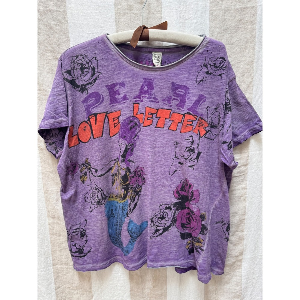 Magnolia Pearl Mermaid Love Letters‎ T-Shirt Levitation Purple Distressed OS NWT